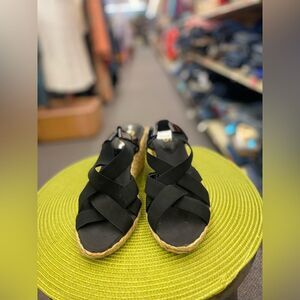 CHAPS Ladies 9 Black Elastic Wedge Sandals